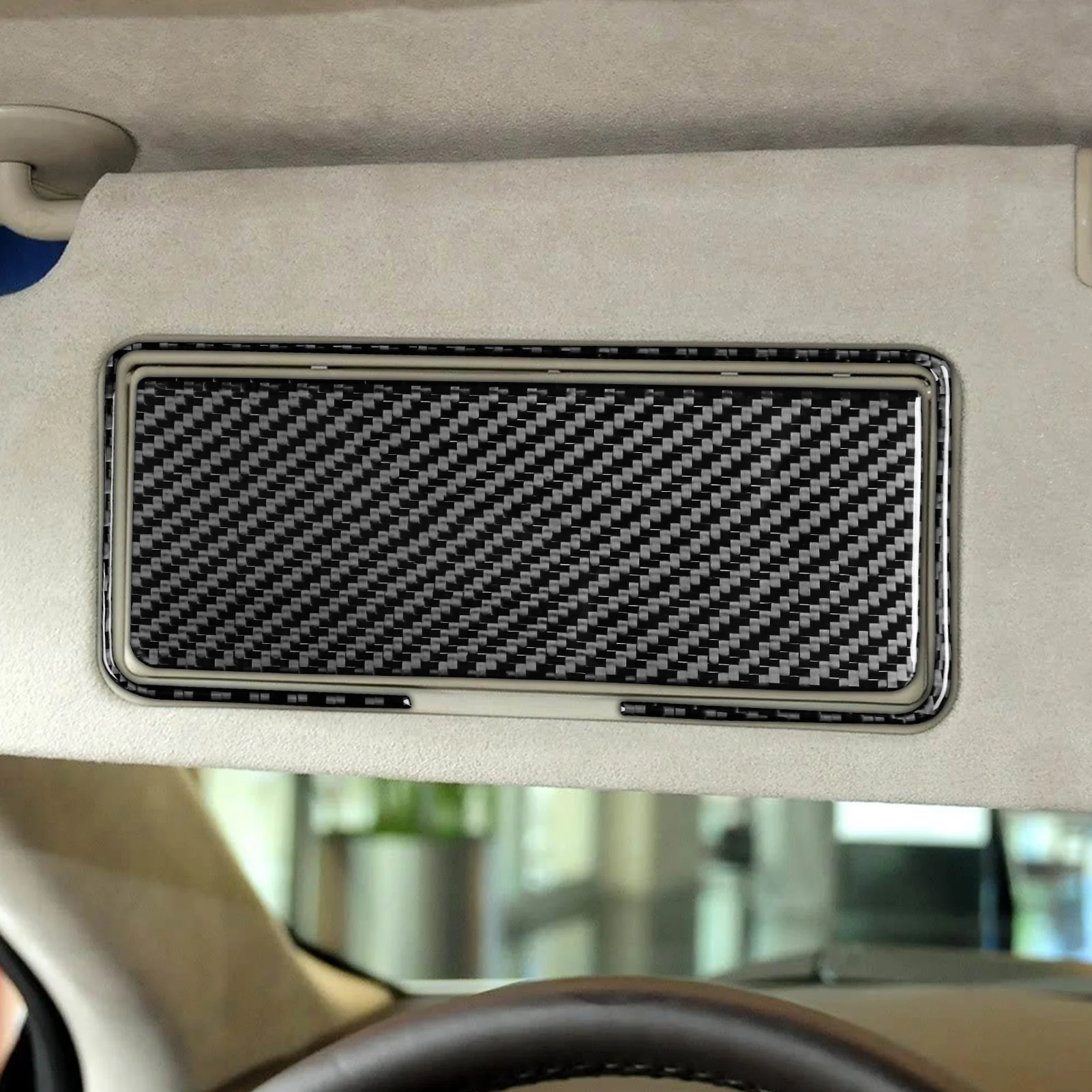 For Cadillac XTS 2013-2019 Carbon Fiber Front Sun Visor Makeup Mirror Panel Decorative Cover Car Accessories Interior Sticker