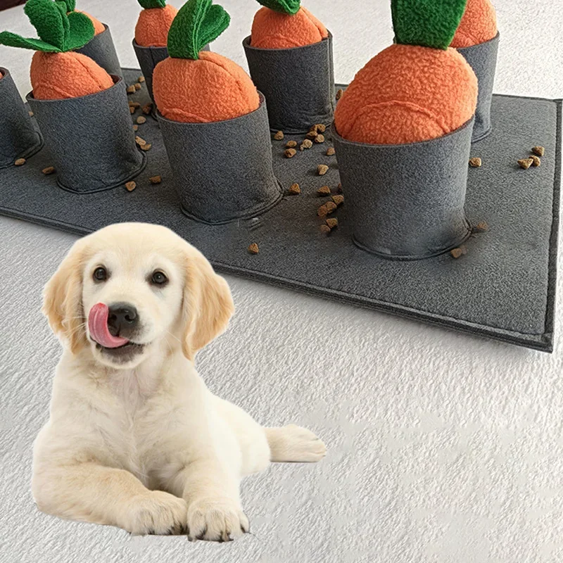 Dog Sniffing Mat Vocal Educational Dog Toy Set Chewable Removable Carrot Sniffing Pad Training Dog Slow Food Plush Foraging Toys