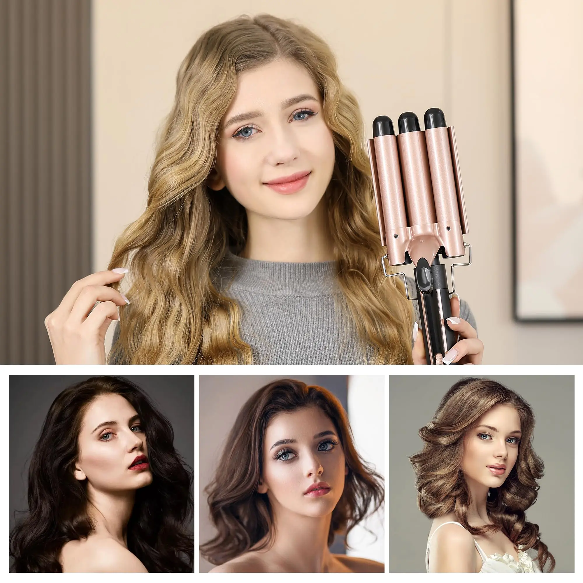 YAWEEN 5-in-1 Curling Iron Set, Instant Heating Curling Iron With Curling Brush, Replaceable Ceramic Iron