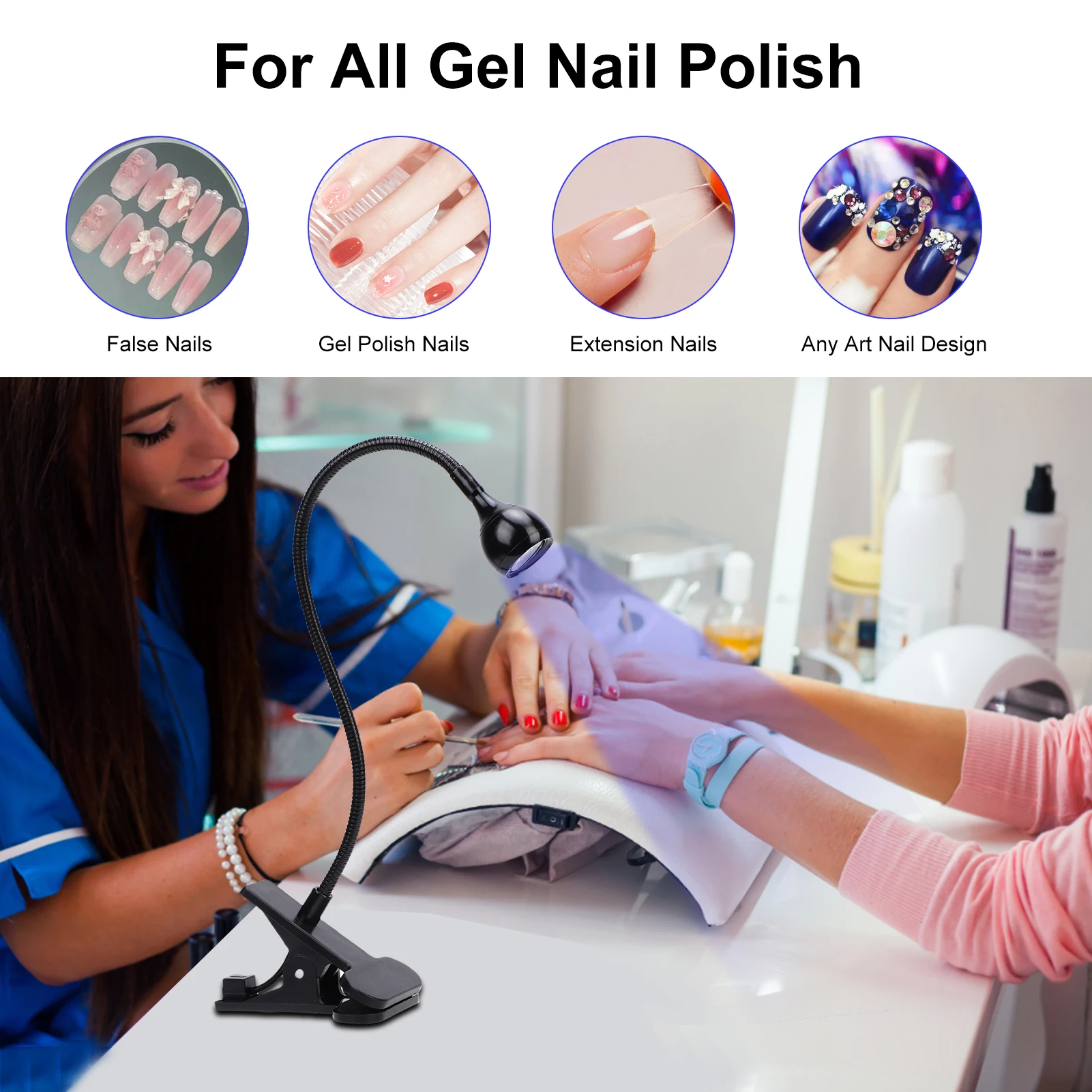 مصباح أظافر بالأشعة فوق البنفسجية 39 نانومتر، مصباح معالجة أظافر جل يعمل بمنفذ USB، مجفف أظافر محمول مع تشغيل/إيقاف، مشبك قوي، 360 درجة ° روتا #5