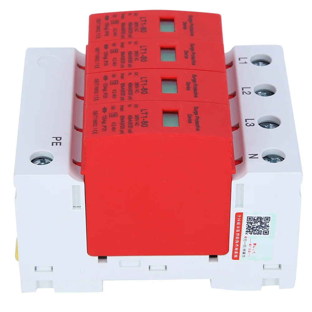 4P LT1‑80 Surge Protector 80ka Protection Module Appliances Low Voltage Arrester Red