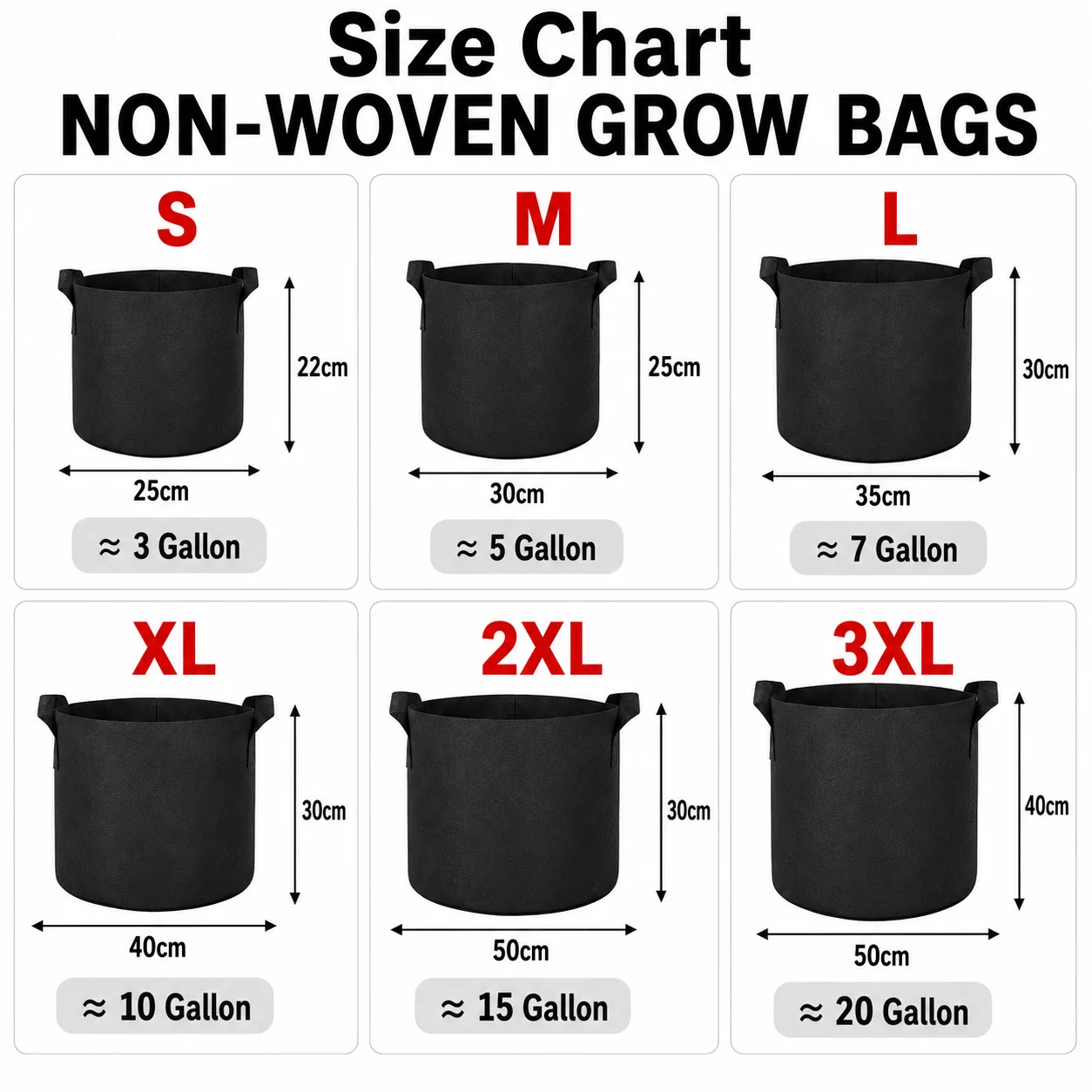 Non Woven Grow Bags w/ Free Weed Mat & Labels, Breathable Fabric Planting Pots for Vegetable Tomato Herb Flower Garden S‑3XL - view 5