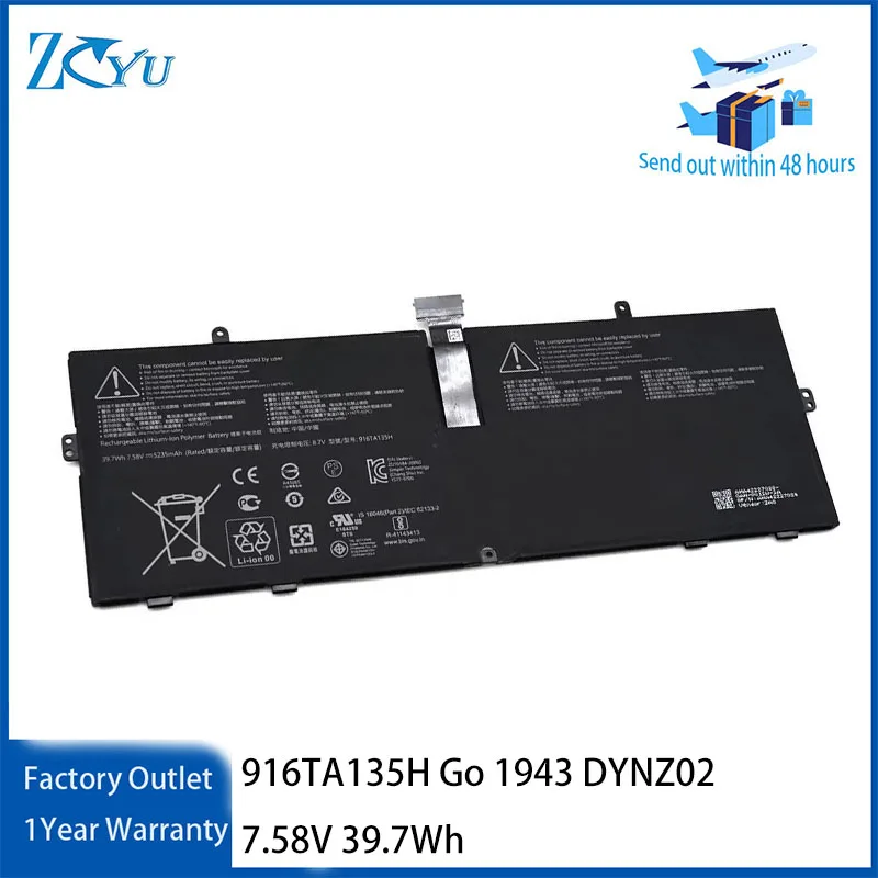 

916TA135H Laptop Battery for Microsoft Surface Go 1943 DYNZ02 7.58V 39.7Wh