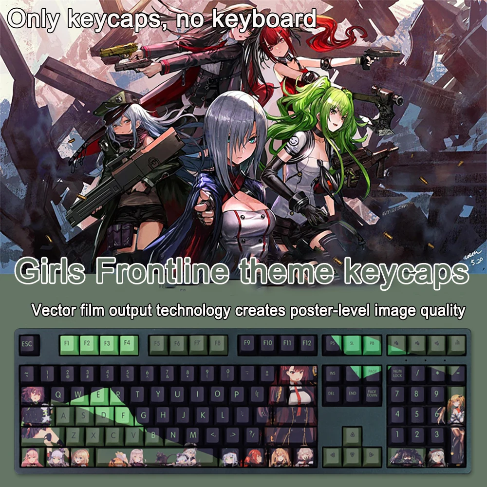 108 Keys/set Girls Frontline Keycaps PBT Dye Subbed AK12 M200 Keycap Cherry Anime Cartoon Gaming Key Caps For ANSI 61 87 104 108