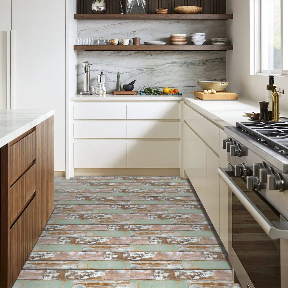 

5Pcs PVC Self Adhesive Wood Grain Flooring Tiles Peel Stick Kitchen Sticker Detachable Planks Easy Install Cut Shape Size