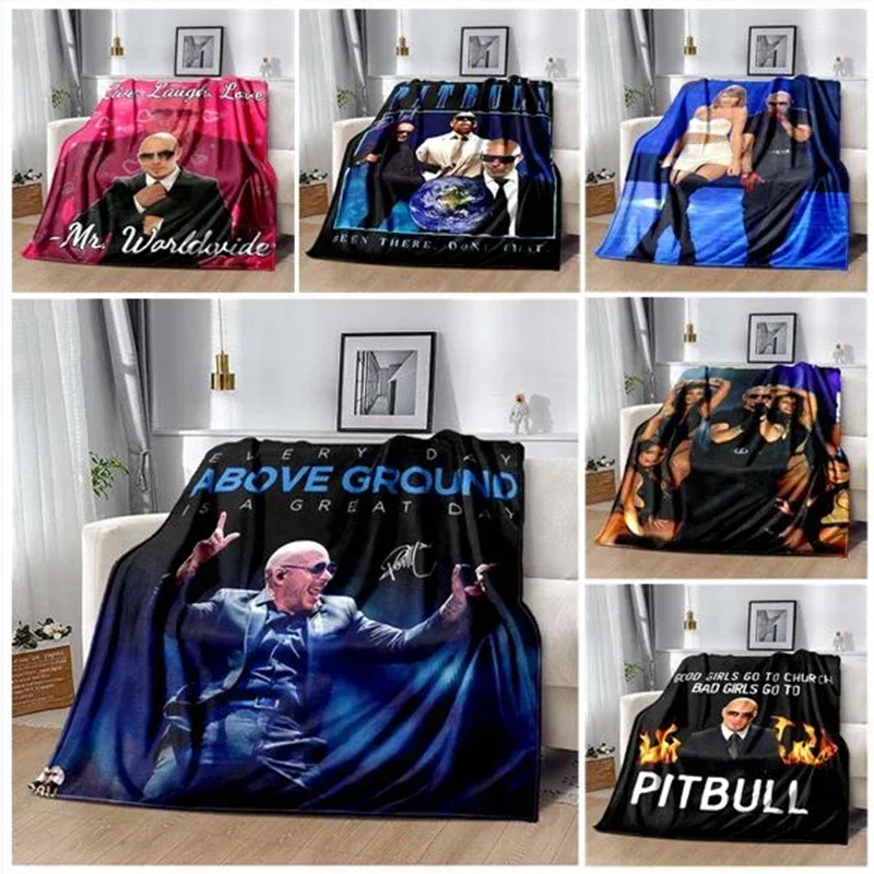 Throw Blanket Mr 305 Pitbull MR Worldwide Hippie Poster Printed Flannel Grain Towel Soft Plush Sofa Bed Fluffy Blanket  coraline