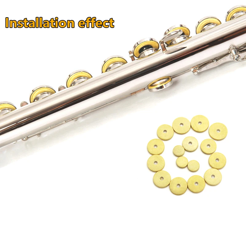 16Pcs/Set Flute Key Pads Yellow Cork Pad Leather Flute Pads Woodwind Close Pads Replacement Musical Instrument Part