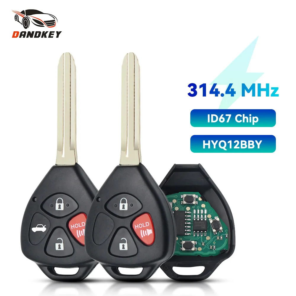 Dandkey 3 przyciski HYQ12BBY 314.4Mhz zdalnego klucz samochodowy dla Rav4 Toyota Camry 2006 2007 2008 2009 2010 2011 2012 TOY43 klucz ID67 układu