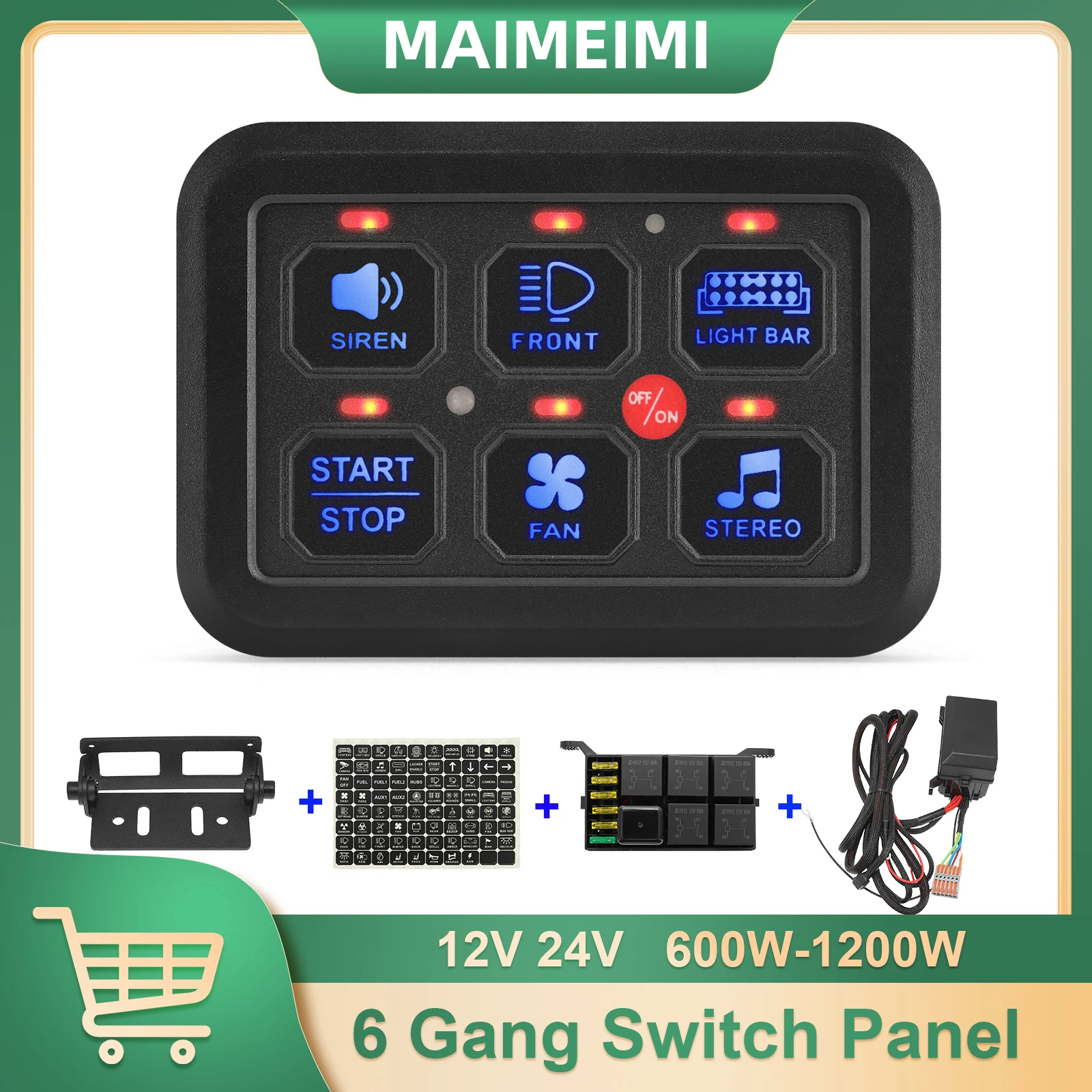 12V-24V Universal Adjustable LED Switch Panel Car 6 Gang Circuit Control Electronic Relay System Box Touch Controller 600W-1200W 