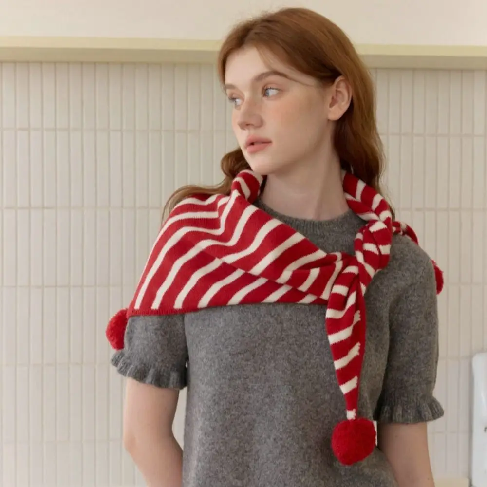 

Classic Plaid Triangular Knitted Shawl Thicken Long Stripe Scarf Korean Style Warm Winter Cashmere Scarves Autumn Winter