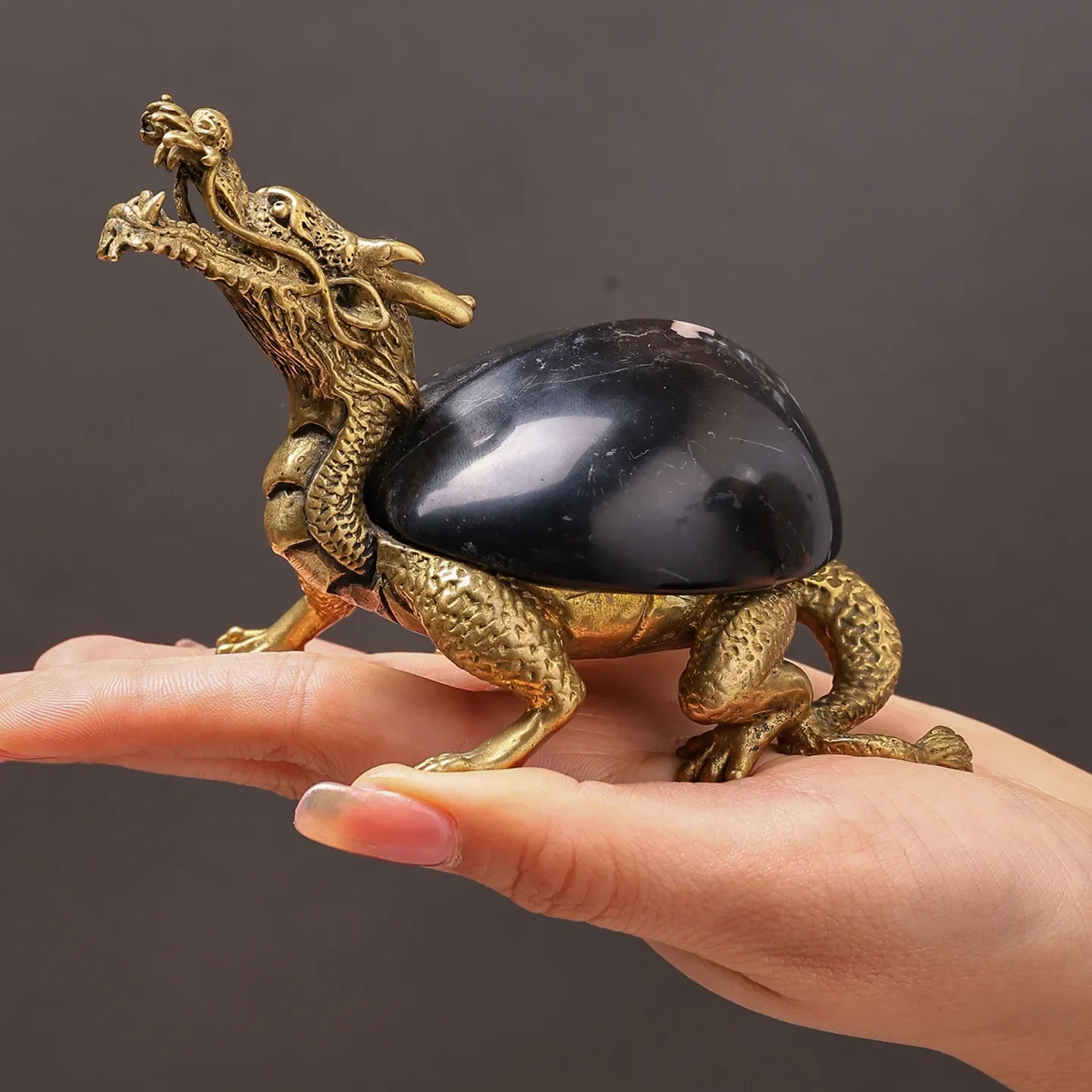 Golden Dragon Marble Sculpture Metal Turtle Abstract Dragon Handicrafts Handcrafted Brass Marble Metal Figurine Home Decoration
