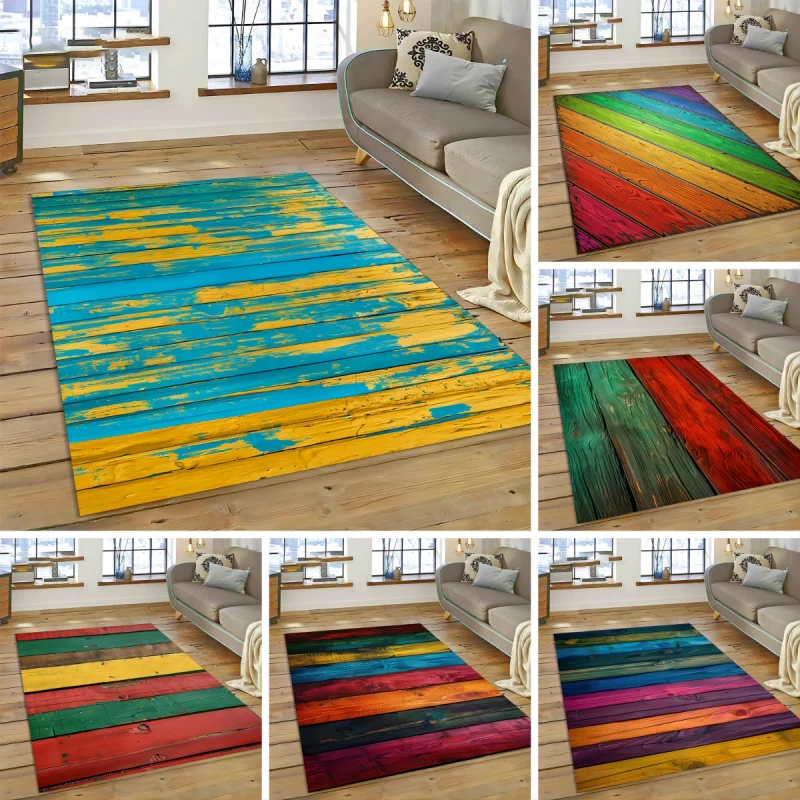 Colorful Wood Grain Timber Carpet Living Room Bedroom Soft Rug Study Dining Home Office Entry Door Indoor Decorative Floor Mat