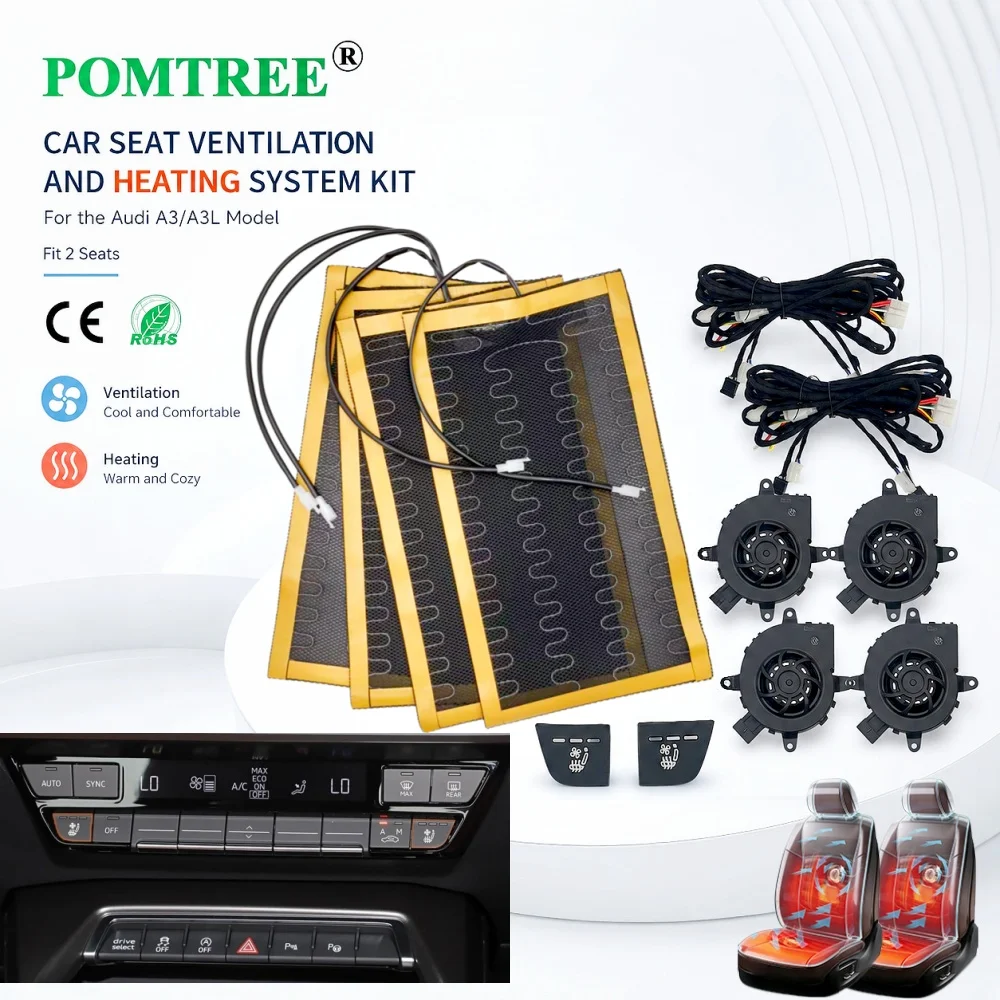 Built-in Car Seat Ventilation & Heating Kit Fit 2 Seats For Audi A3L/A3,4 Fans Cool+4 Heating Pads,Comfortable Driving In Summer