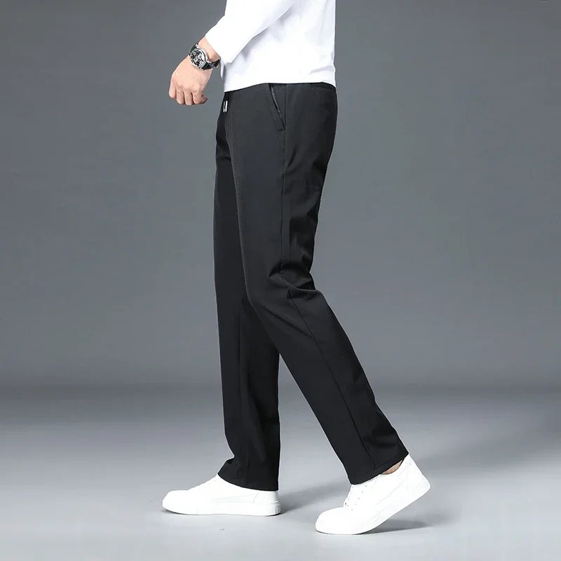 TFETTERS Brand Spring Autumn Men Pant Fashion Thicken Solid Color Elastic Waist Straight Business Work Trouser Pant for Men