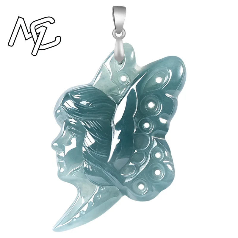 S925 Silver Natural Blue Water Jade Butterfly Fairy Pendant Necklace Real Carved Charm Jadeite Jewelry Fashion Amulet Gift Women view 5