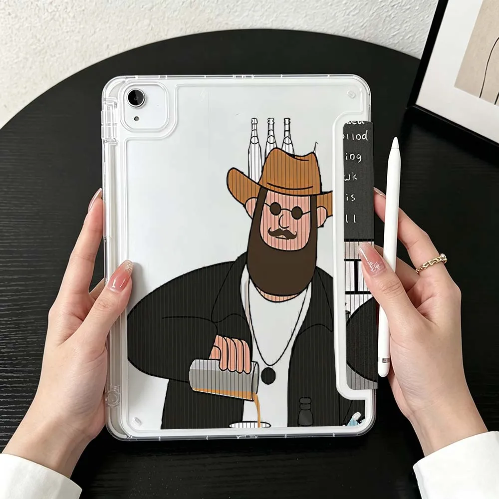 Vintage Wood Grain Boy Art For iPad Mini Pro Air 5 6 7 8 9 11th 11 9.7 10.9 13 inch Transparent Y-Shaped Folding Tablet Case