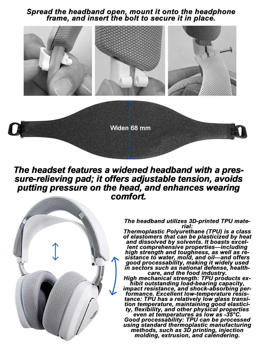 Head pad For ASUS ROG DELTA II Headsets Widened headband pressure-relief pad earpads