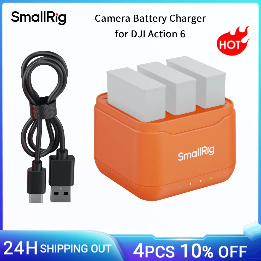 SmallRig Camera Batterijlader voor DJI Action 6 / Action 5 Pro / 4 / 3 / Osmo 360 Gelijktijdig opladen van 3 batterijen -5921