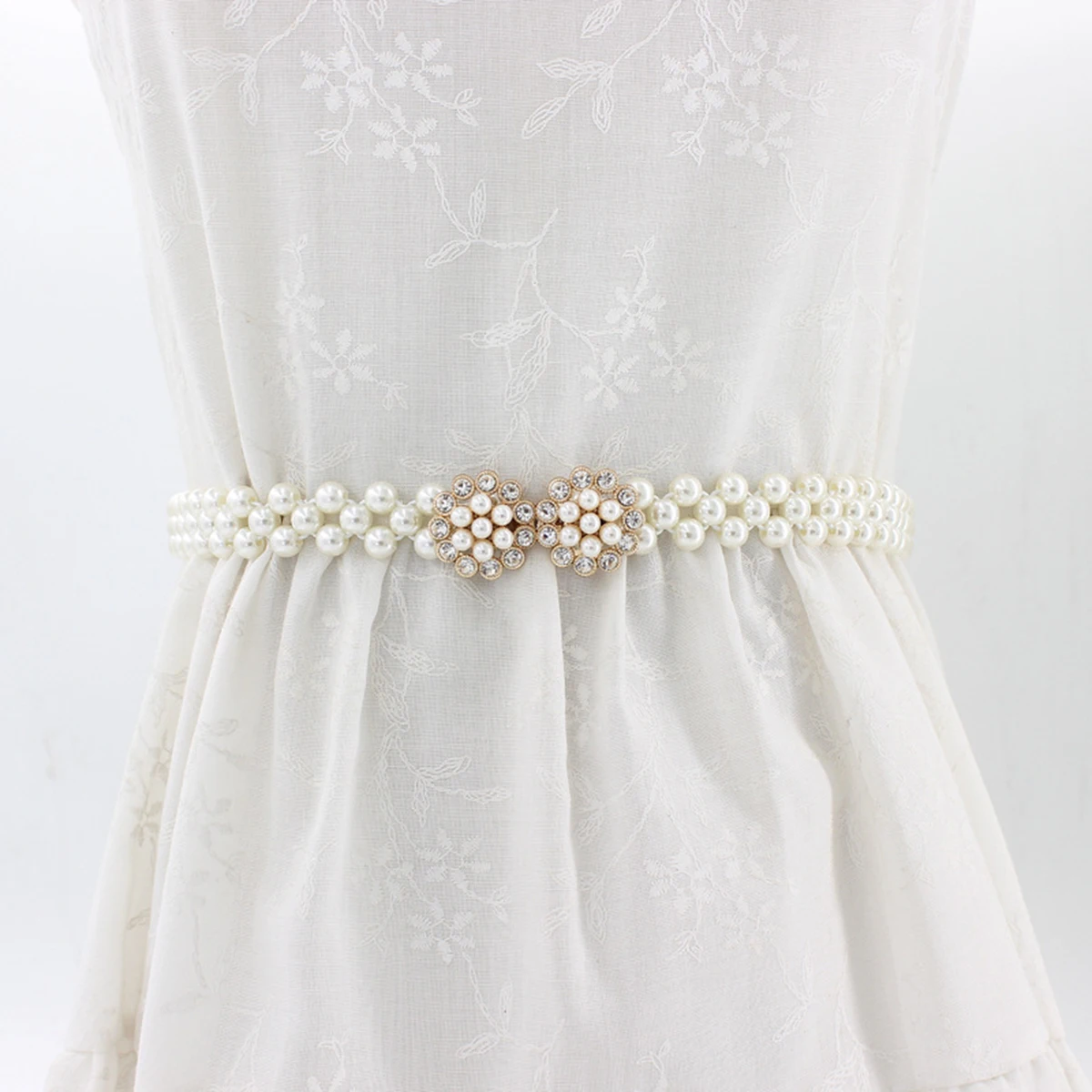 

Rhinestone Pearl Waist Chain Belt Dress Belts for Women Dressy Girl Body Elasticity Fashion Style