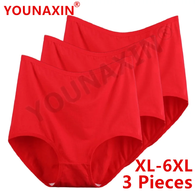 

3 Pcs Women's Big Size Red Briefs Breathable Cotton Undies Underwear High Waist Large Panties Undershorts XL 2XL 3XL 4XL 5XL 6XL