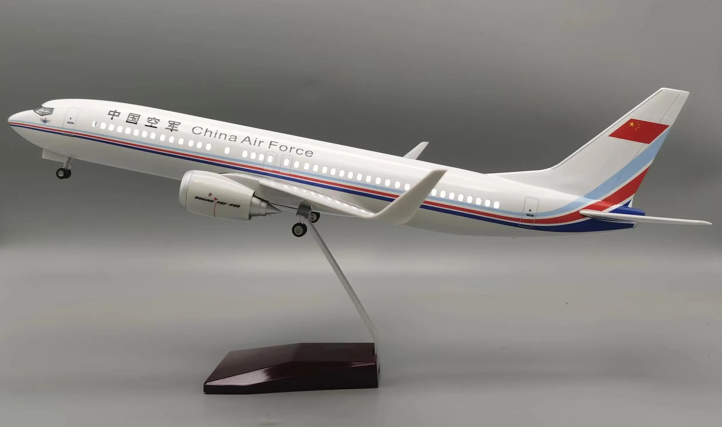 

47cm B737 China Air Force Model Airplane Kit Diecast Resin 1/85 Scale Plane With Lights And Wooden Base Adults Souvenir Gifts