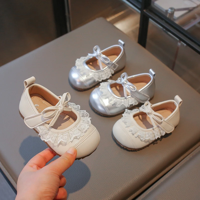 

Baby/Toddler Leather Mary Jane First Walkers Lace Trim & Bowknot Decor Velcro Strap Lolita Princess Style Casual Party Footwear