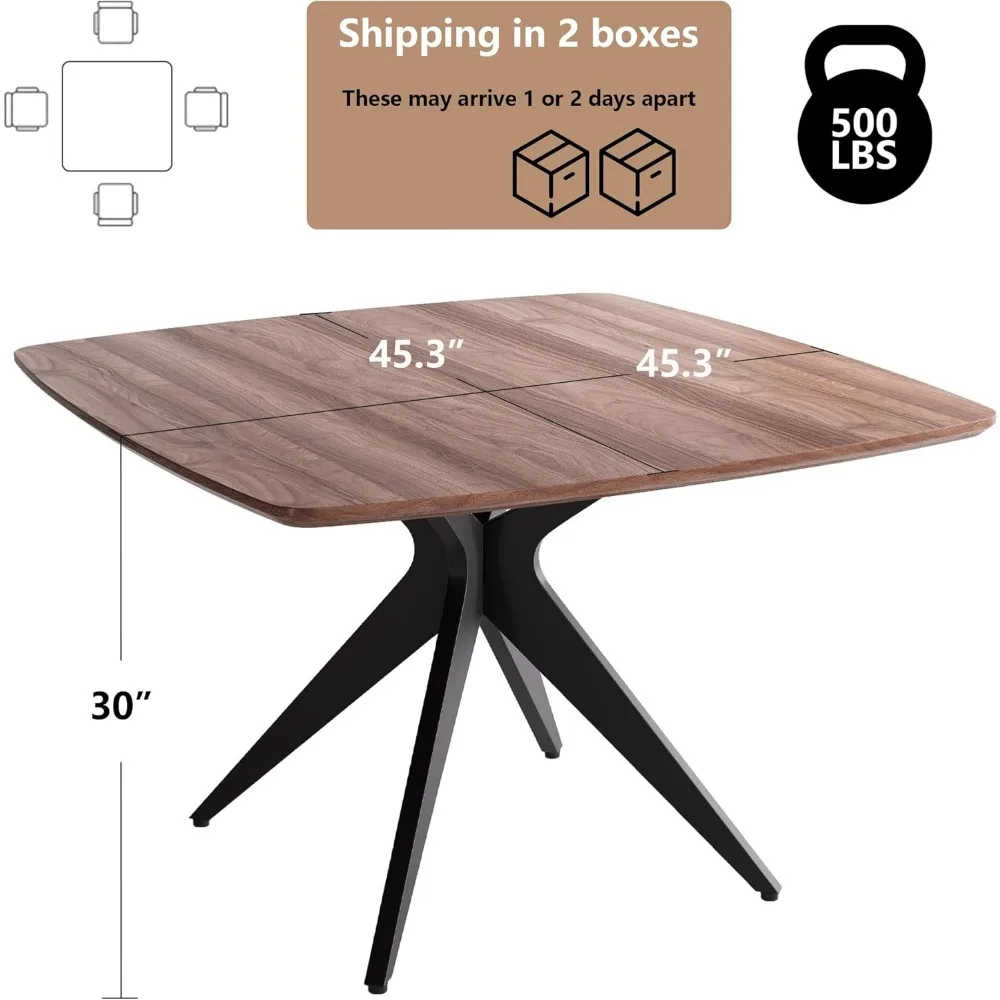طاولة طعام مربعة من رويل لـ 4، 45.3 بوصة، طاولة عشاء خشبية حديثة للمطبخ مع قاعدة معدنية شديدة التحمل، سطح سميك 1.18 بوصة #2