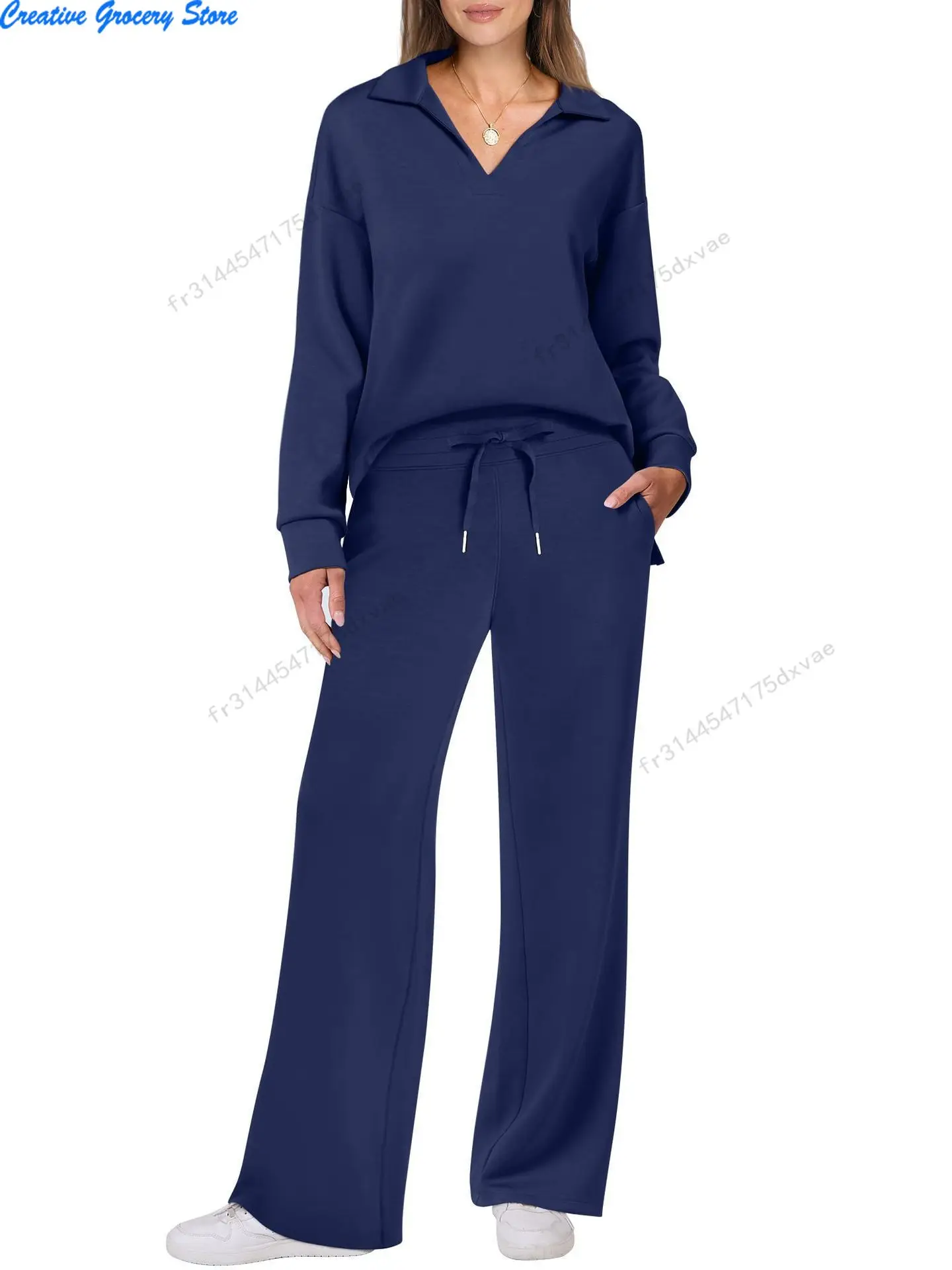 مجموعة سراويل نسائية غير رسمية جديدة للخريف والشتاء أوروبية وأمريكية بأكمام طويلة برباط بلون سادة #5