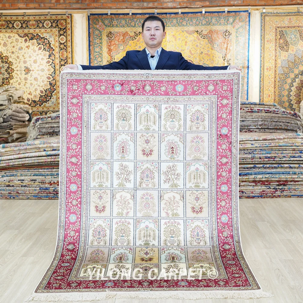 

122x183cm Isfahan Silk Carpet Four Seasons Handmade Exquisite Hand Knotted Oriental Rugs (HF300B)