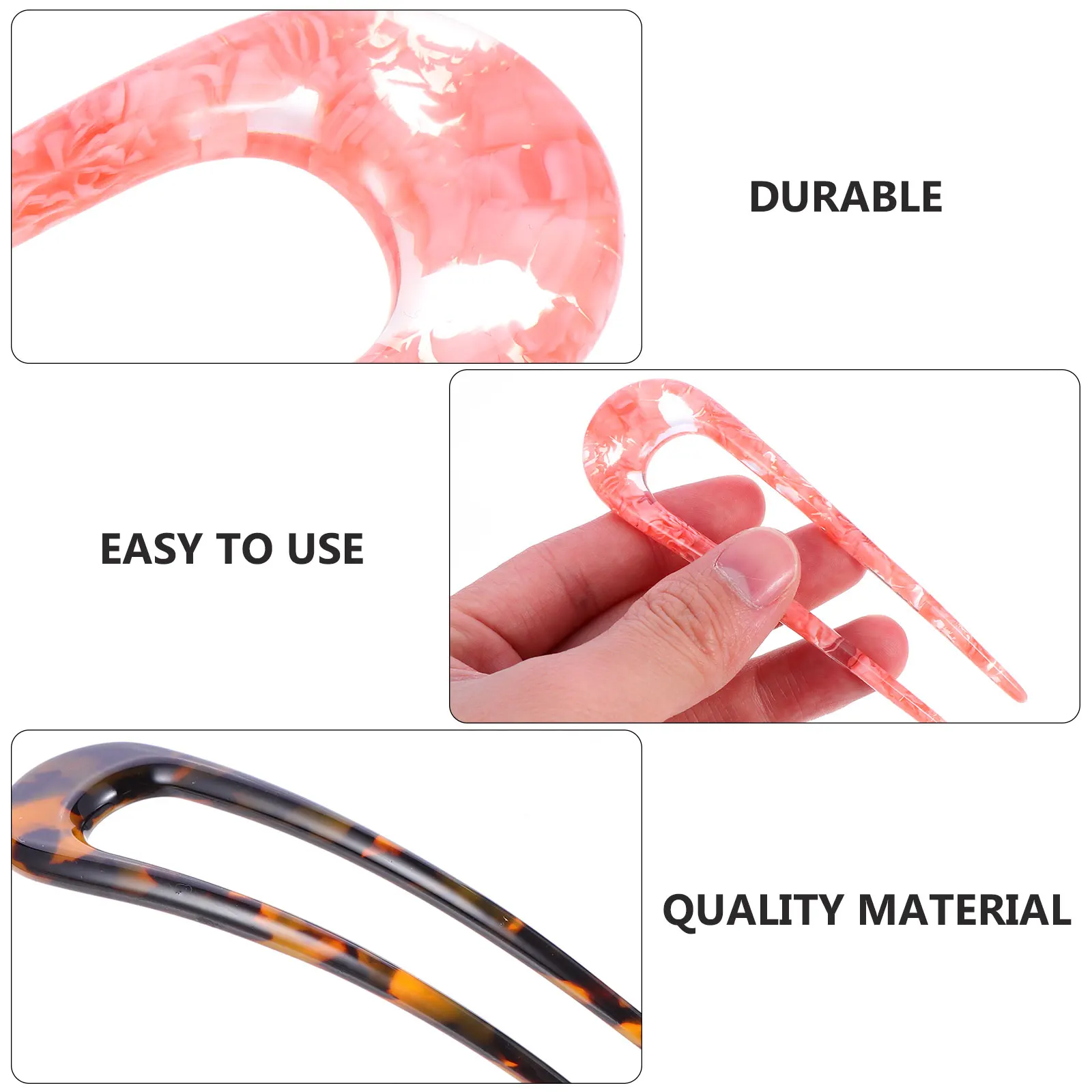 

4 Pcs U shaped Acetate Hairpin Stick Double Prong Clip Bobby Pins Women Hair Accessories Retro Fashion Durable Safe Material