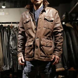 New high quality lapel men's sheepskin coat brown black 100% real leather jackets