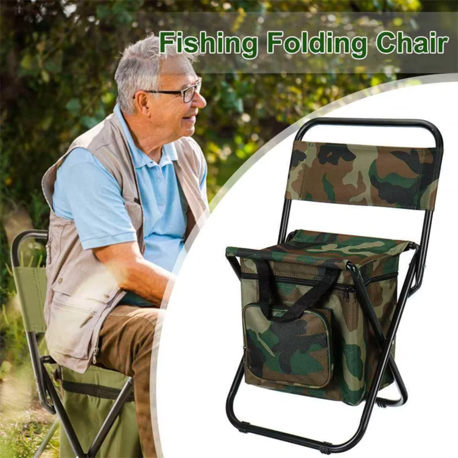 

3 In 1 Outdoor Folding Chair With Ice Backrest Portable High Load Bearing Camping Fishing Chair