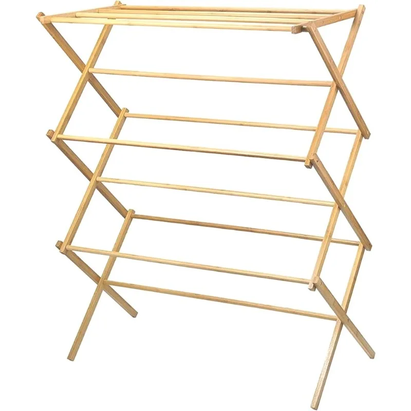 

Wooden Clothes Drying Rack Collapsible Folding Bamboo Laundry Dryer Heavy Duty Pre Assembled