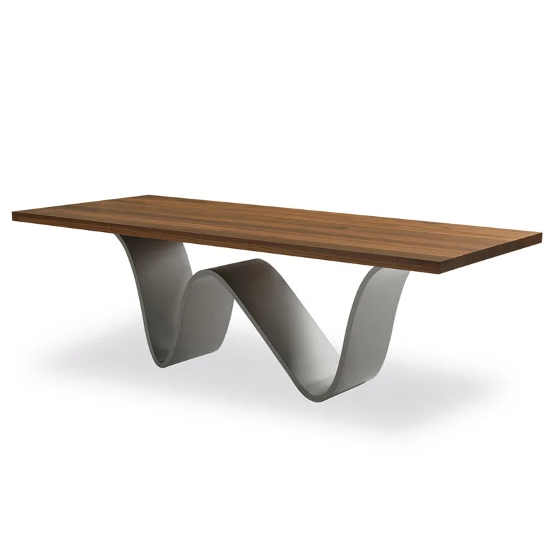 Nordic Style Good Quality Black Walnut Wood Metal Base Dining Table 6 Chairs Rectangle Dining Table For Home