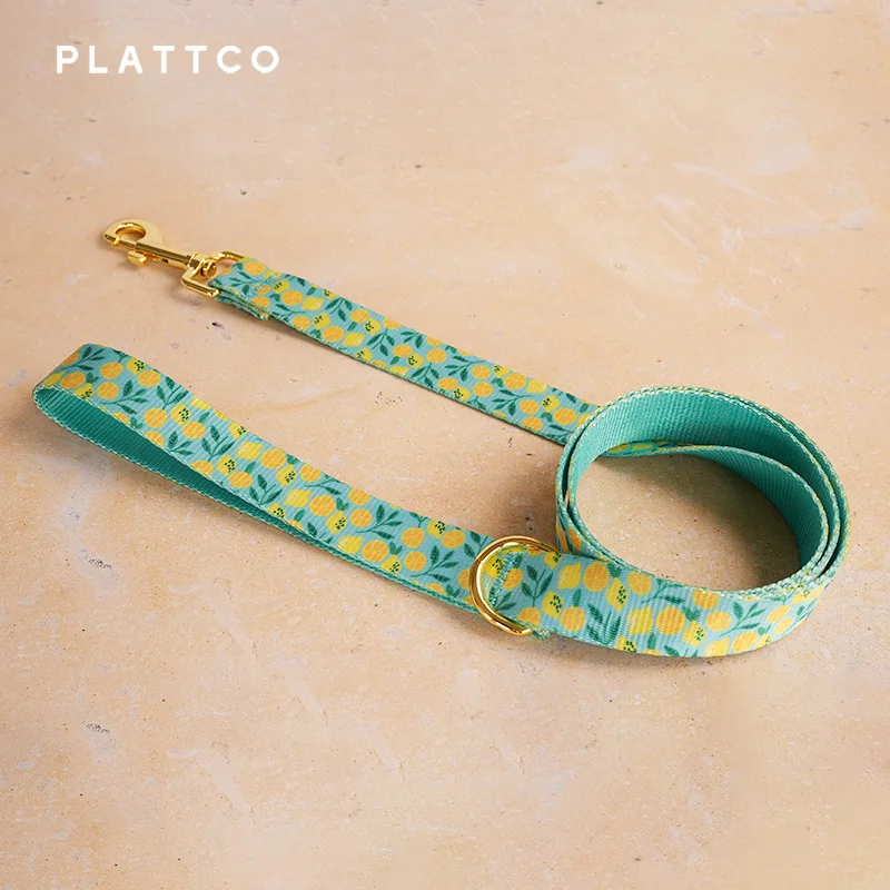 PLATTCO design unico guinzaglio per cani stampa LEMON TEASE pattern e fibbia in oro di alta qualità 5 dimensioni PDL329YG