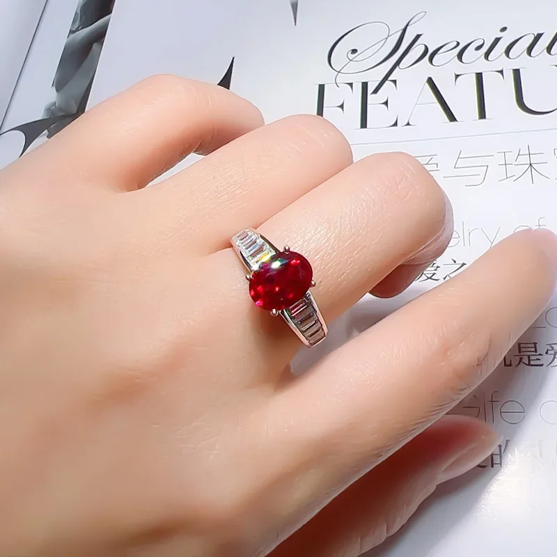 European and American retro red treasure temperament ring 925 silver red corundum high-end socialite new versatile female