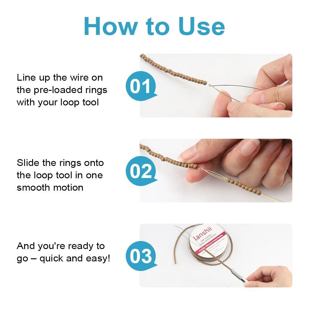 란시이 3mm 나노 구리 비즈 1000개 – 실리콘 코팅, 헤어 익스텐션용 사전 로드된 툴 휠, 다양한 색상 가능