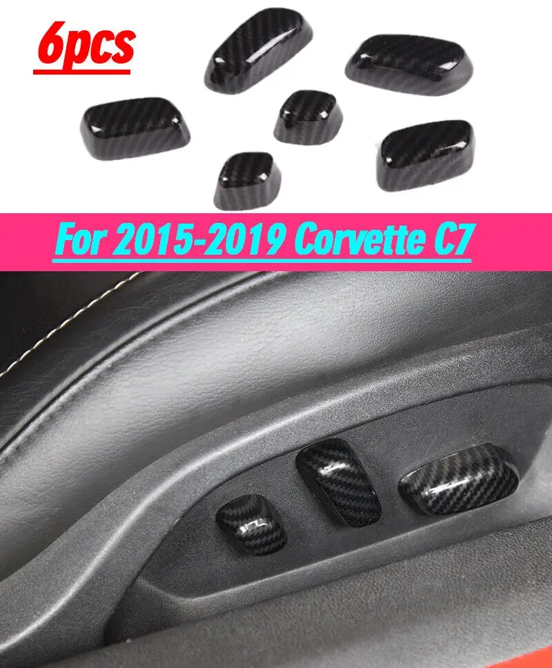 6Pcs Carbon Fiber Print Seats Adjust Button Cover Trim ABS For 15-19 Corvette C7
