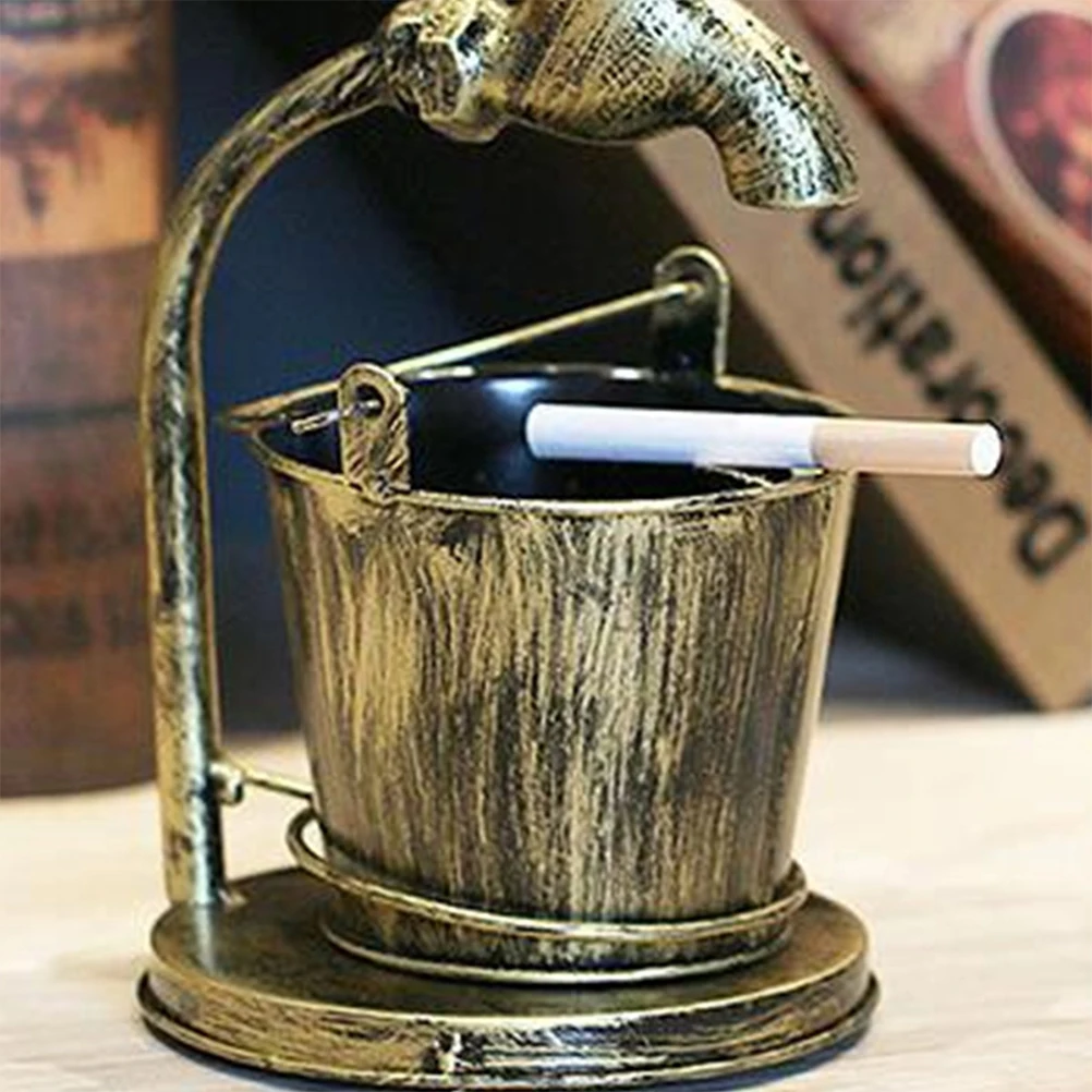

1pc Retro Water Barrel Faucet Ashtray Iron Vintage Cigarette Holder Smokeless Design Home Bar Cafe Hotel Decor Gift