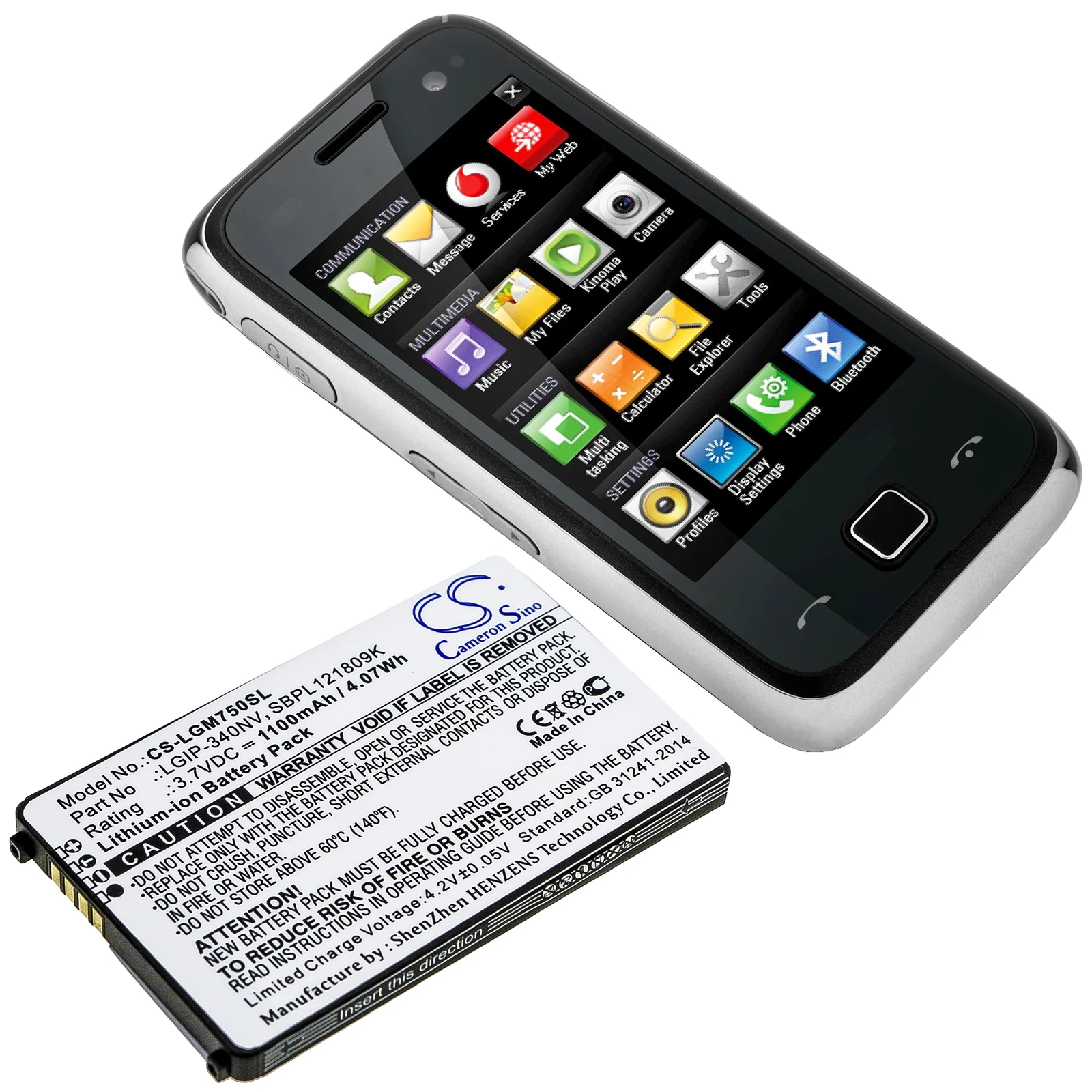 CS Replacement Battery for LG GM750,Layla,Eigen,Octane PN:LGIP-340NV,SBPL121809K,SBPP0026903,SBPP0027503 1100mAh / 4.07Wh
