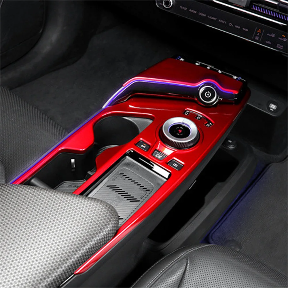 

Red RHD Central Console Gear Shift Panel Trim Cover Water Cup Holder Frame Interior Decoration For Kia EV6 2022 2023