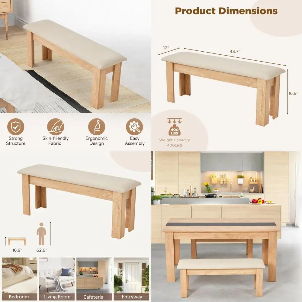 

Eco-Friendly Wooden Bench Set for Home, Kitchen, Entryway, and Outdoor Spaces in Beige & Natural Tones