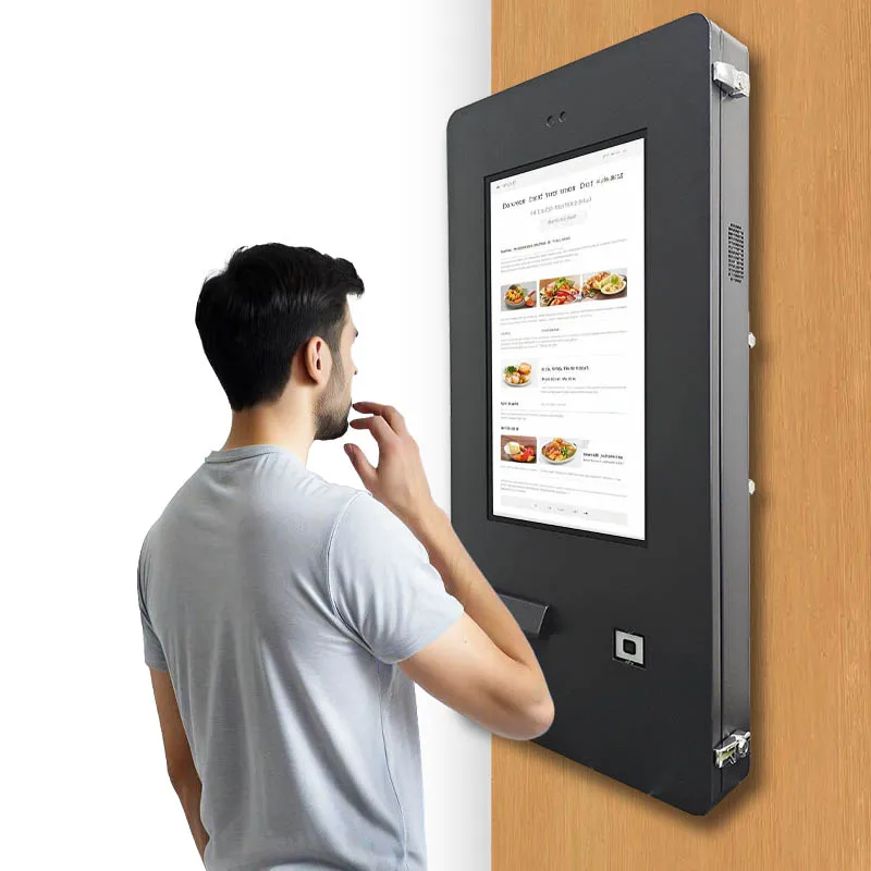 

Outside Payment Terminal Devices 24 Inch Payment Kiosk Wall Mounted Support Printing and bar Code Scanning