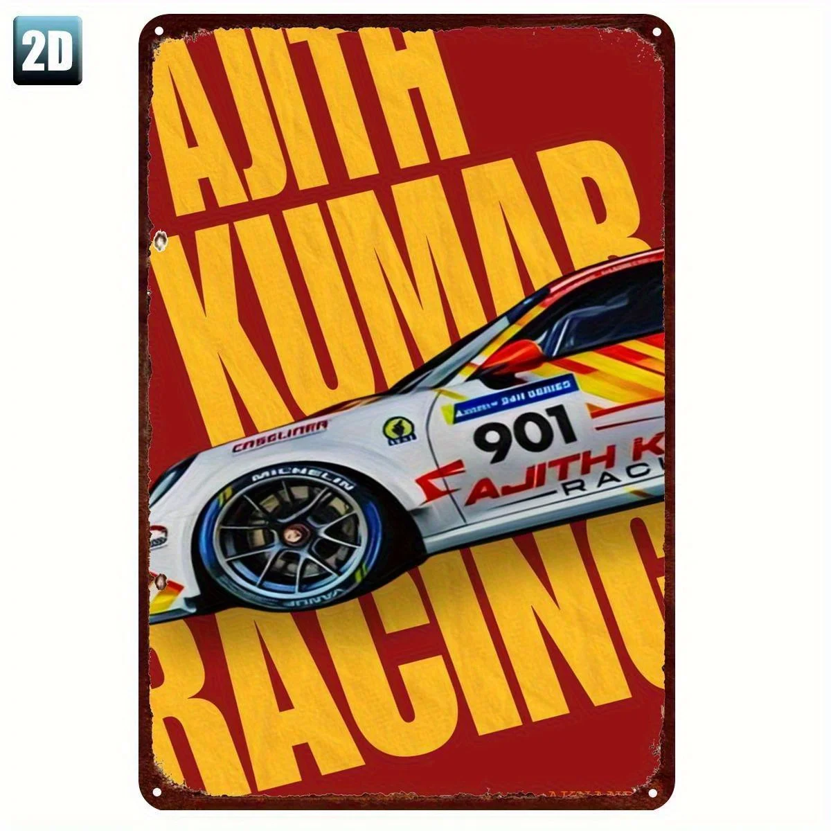 Vintage Ah Kumar Racing Car Metal Tin Sign  - Retro Motorsport Wall Art with Sponsor Logos, Durable Iron Metal Decor for Garag