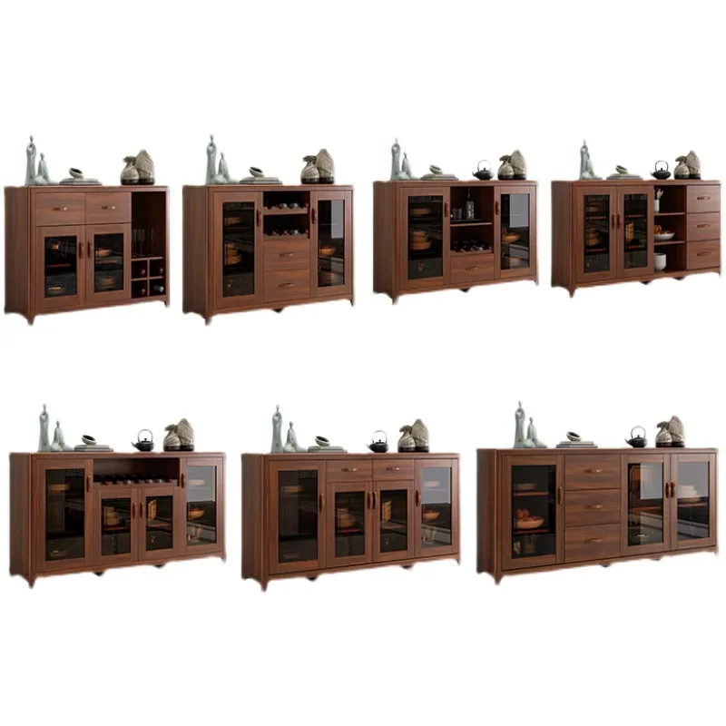 New Chinese-style dining side cabinet Modern simple solid wood wine cabinet Tea cabinet Kitchen storage Living room integrated
