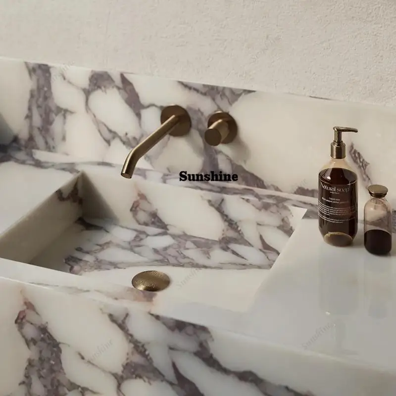 French Style Freestanding Slate Luxury Stone Vanity Set:Wall-Hung Undermount Sink, Floating Bathroom Console&Hotel Grade Storage