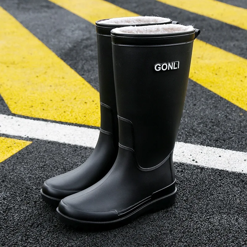 New Men\'s Rain Long Anti-slip Wear-resistant Rain Boots Kitchen Work Fishing Waterproof Rubber High Tube Car Wash Water