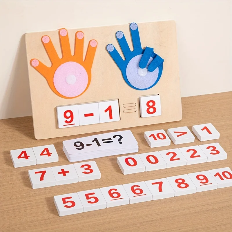 Tavola per il conteggio delle dita in legno: giocattolo interattivo per la matematica per i più piccoli, riconoscimento dei numeri sensoriali, abilità motorie e aritmetici