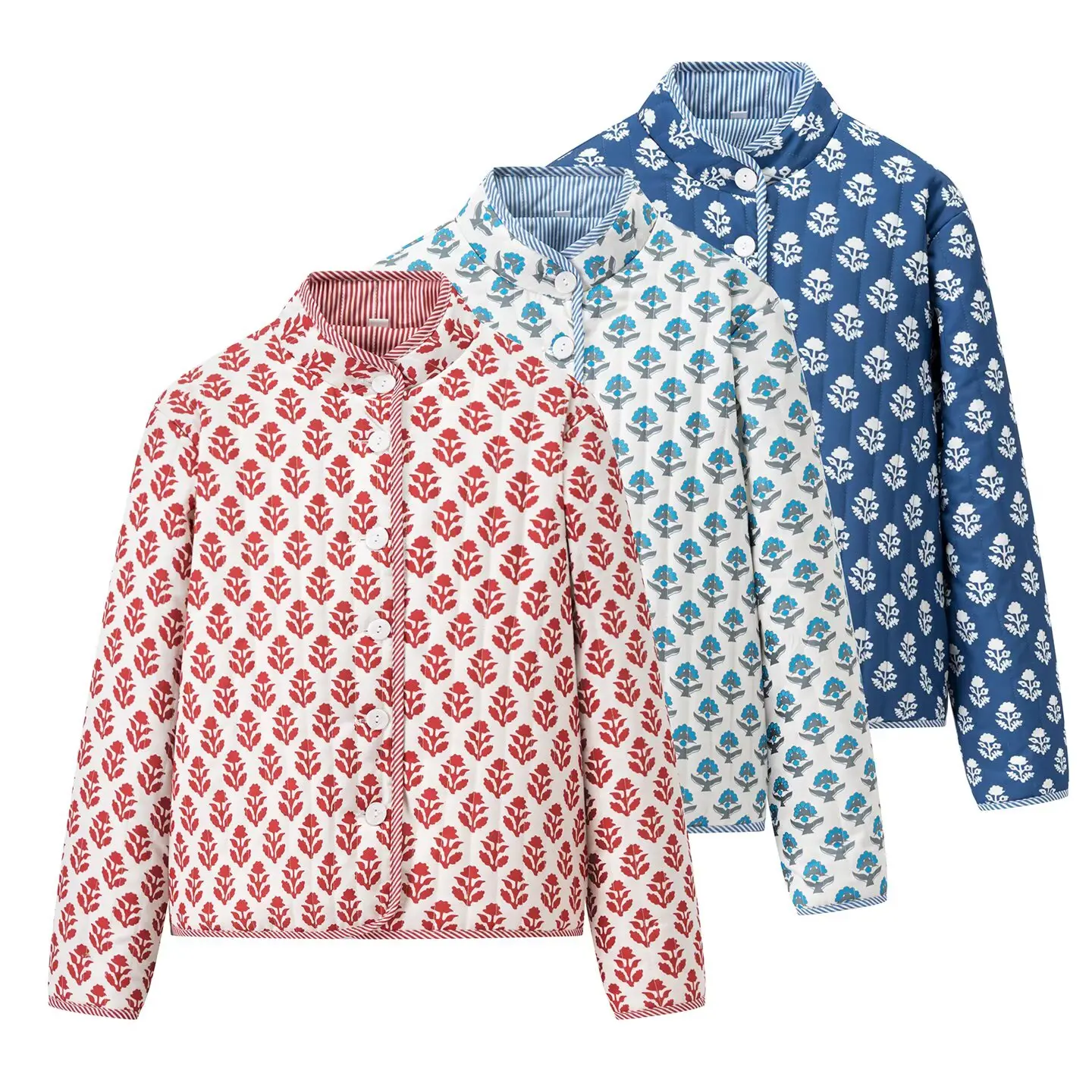 

2025 Fall New Arrival Reversible Cotton Jacket Women's Fashionable Minimalist Versatile Stand Collar Printed Coat