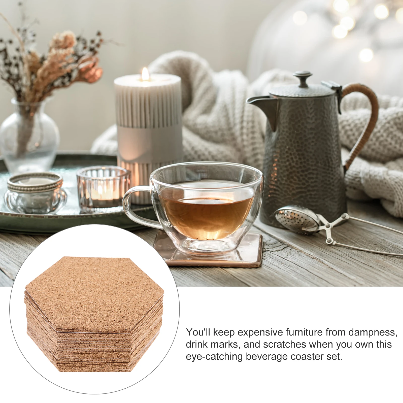 10 لوحات الفلين السداسية 7.5x0.39 بوصة حافة مستديرة الحصير الناعمة المطبخ لوح تسخين كأس منصات ارتفاع درجة الحرارة وعاء مقاومة للحرارة لوح الحرف #3